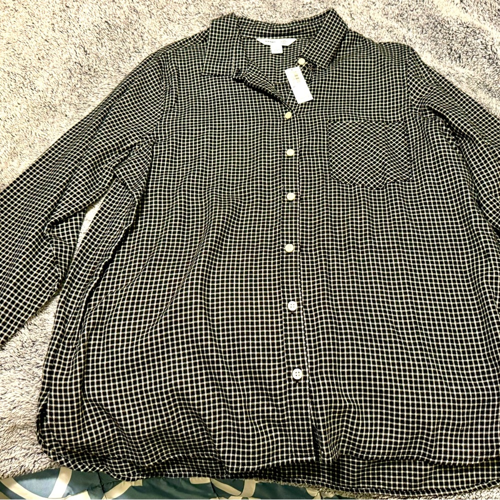 Old Navy, Classic Buttoned shirt, woman, XL, black and white checkered, New!